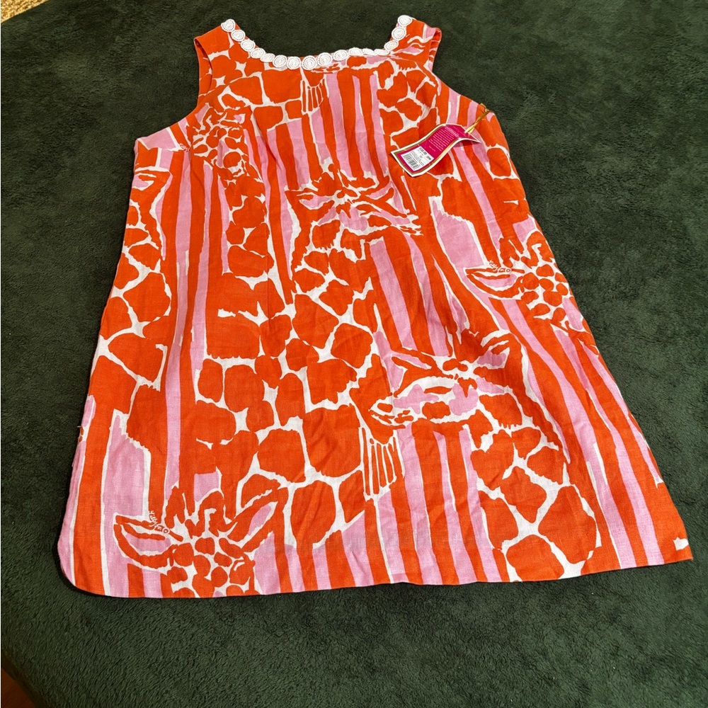 NWT 20W Lilly Pulitzer For Target Dress Orange Pink Linen Giraffeeey Giraffe -